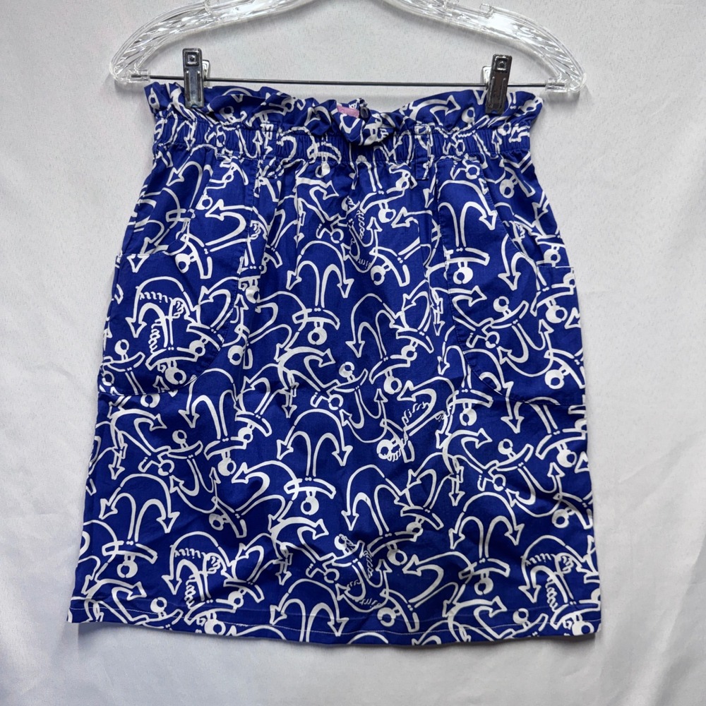 Lilly Pulitzer Mini Skirt Womens XS Blue White Anchor Print Paperbag Nautical